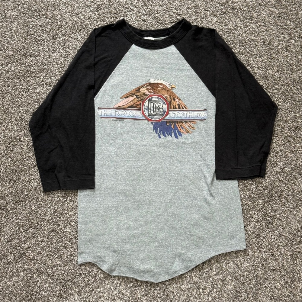 Vintage 1982 The Doobie Brothers Farewell Tour Baseball Tee Gray Black Mens M - Picture 1 of 6